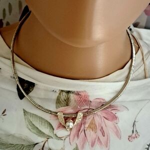 Elegant Silver-Tone Necklace with Pearl Drop Diamond Slide Pendant